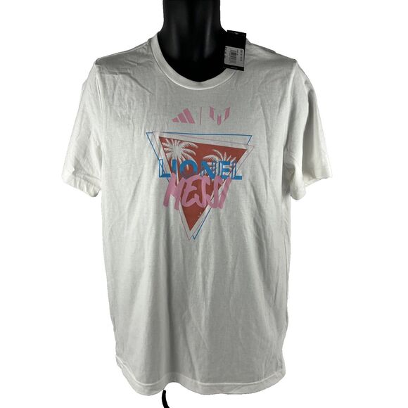 New Mens Adidas Lionel Messi Soccer Logo T-Shirt Sz M NWT White Miami - Picture 1 of 8